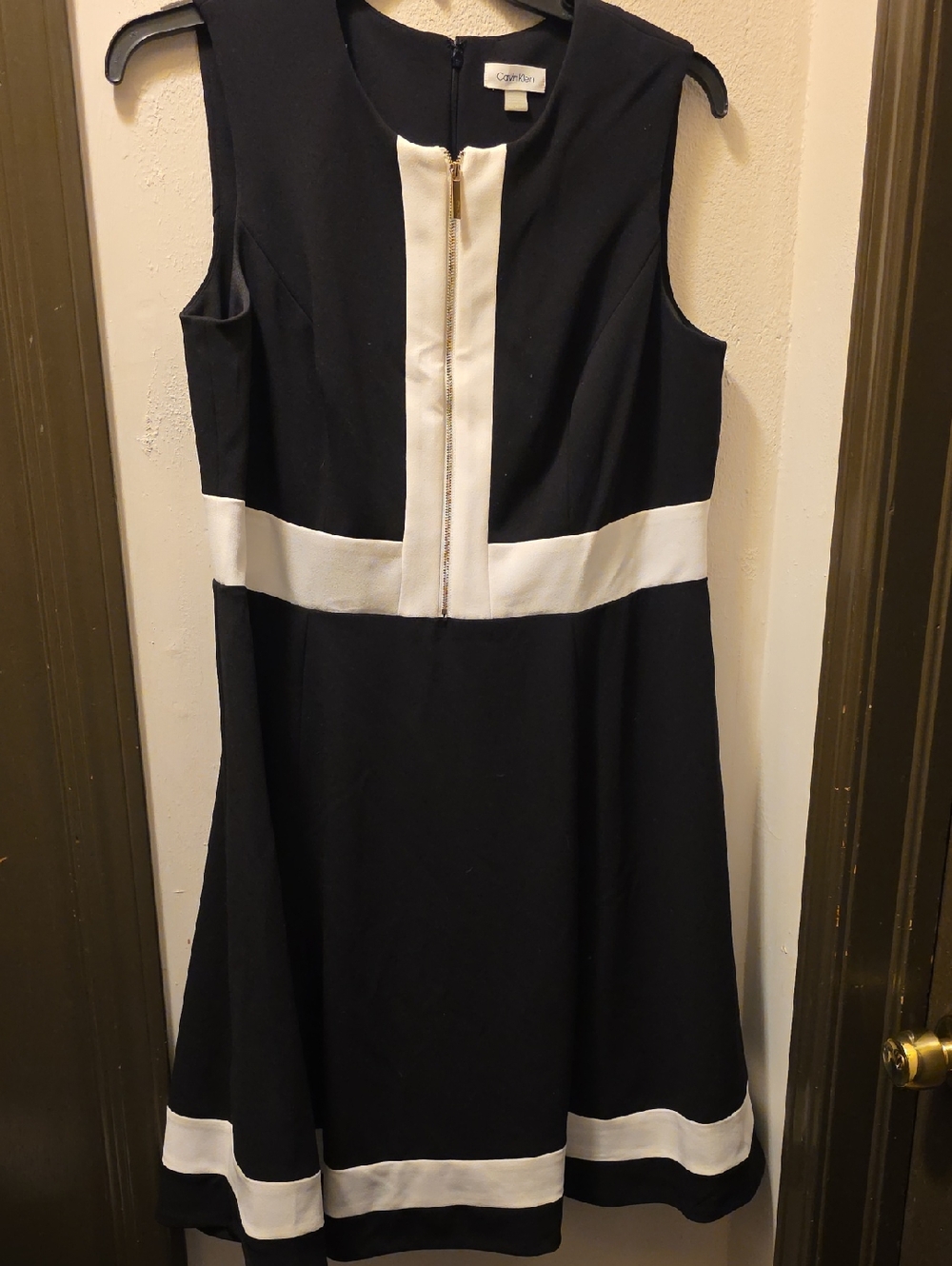 Calvin Klein Black and White Sleeveless Fit-and-Flare Dress